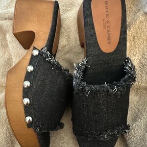 Rock & Candy Black Denim Studded Mules